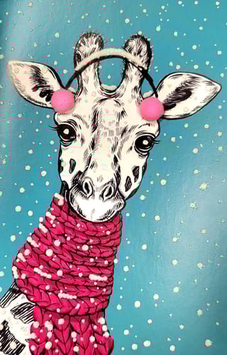 Открытка. Жираф и снегопад