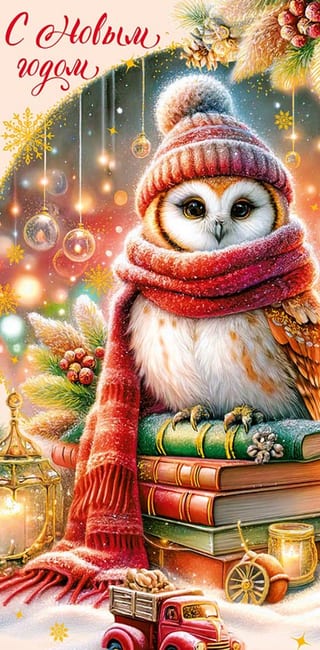 Конверт для денег. С Новым годом! Сова на книгах