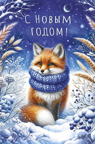 Открытка. С Новым годом! Лиса в шарфике